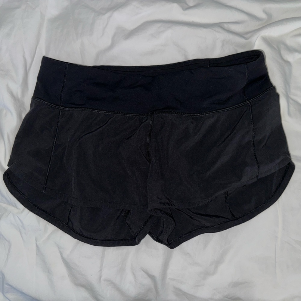 Black Lululemon Speed Up Low Rise Athletic Shirts